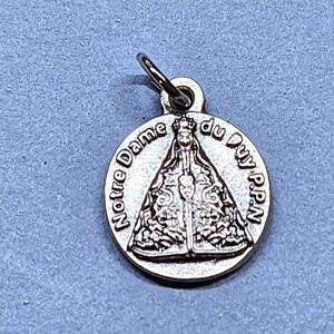 Vintage Catholic Notre Dame Du Puy and Shell Silver Tone Medal Small